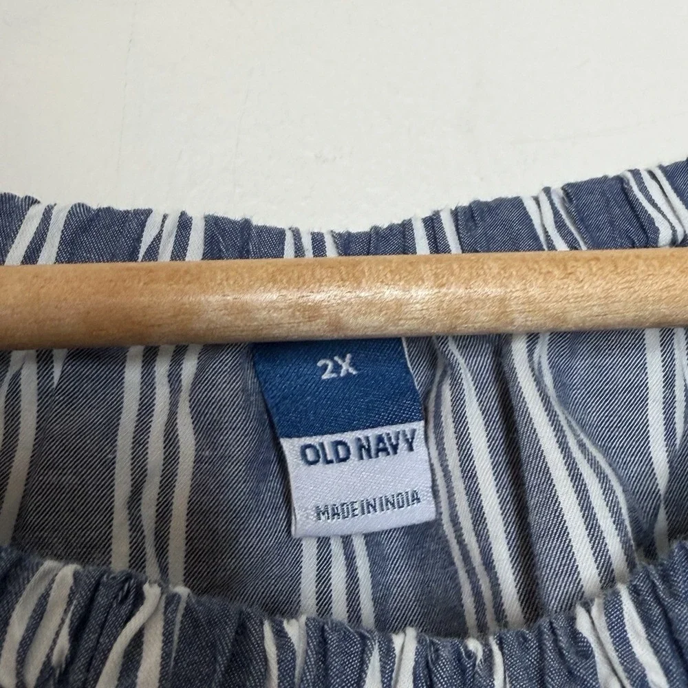 Old Navy Blue White Striped Puff Sleeve Top Womens 2X Nautical Preppy Coastal